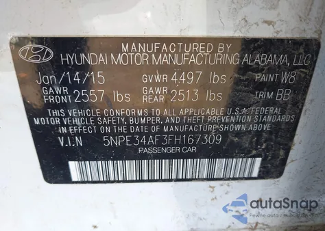 2015 Hyundai Sonata Sport из США, поврежденный, VIN 5NPE34AF3FH167309